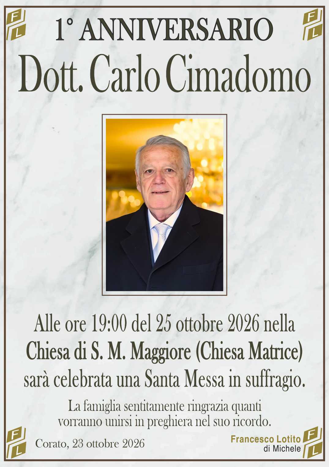 1° anniversario Dott. Carlo CIMADOMO