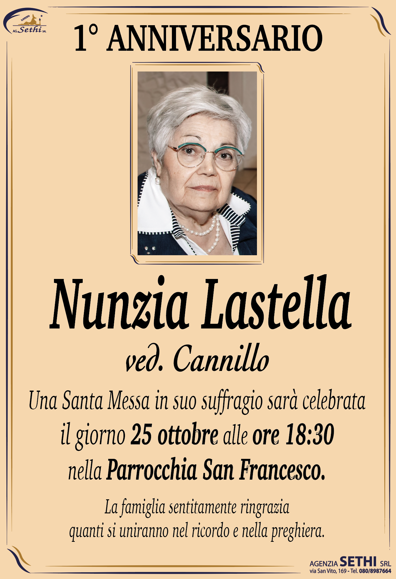 1° anniversario Nunzia Lastella ved. Cannillo