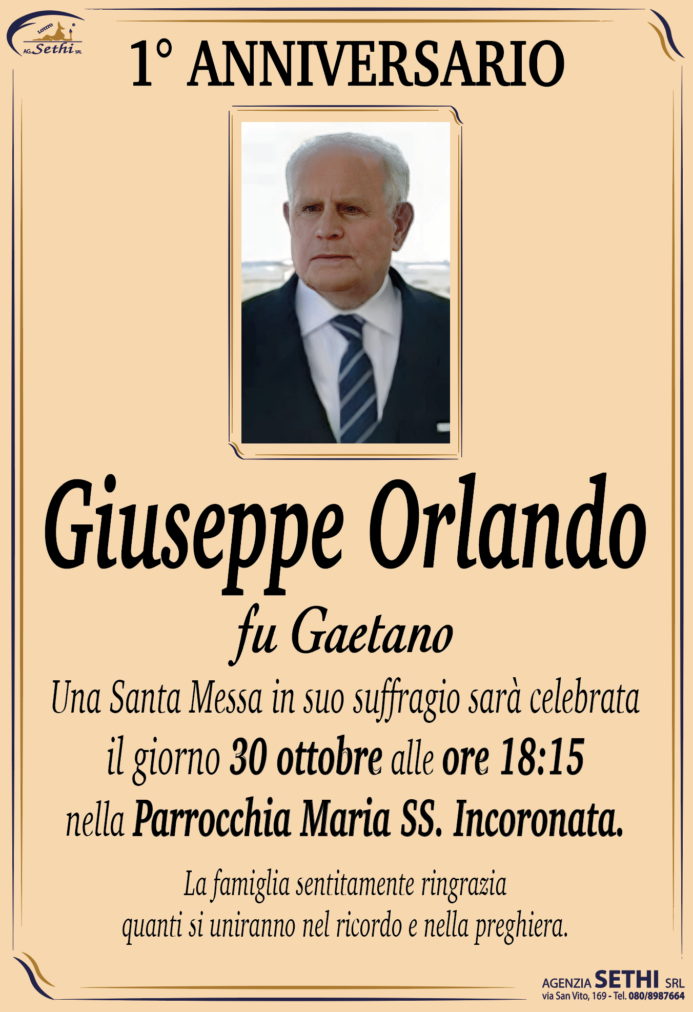 1° anniversario Giuseppe Orlando fu Gaetano