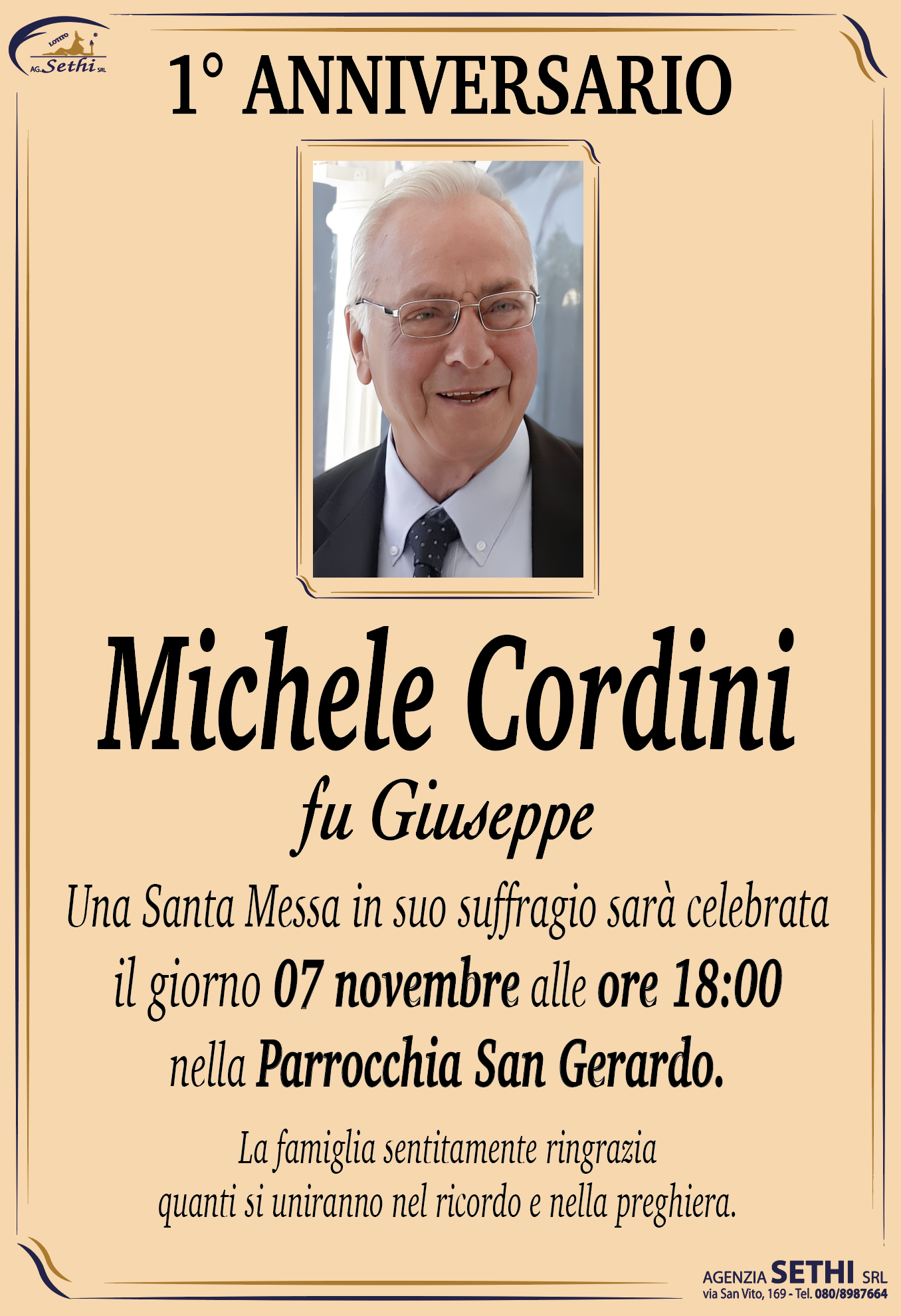 1° anniversario Michele Cordini fu Giuseppe (Meccanico Mezzi Agricoli)