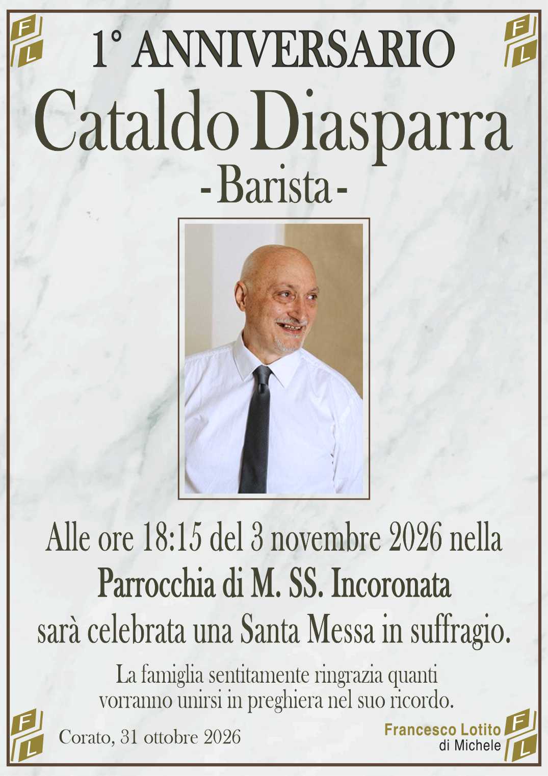 1° anniversario Cataldo DIASPARRA – Barista –