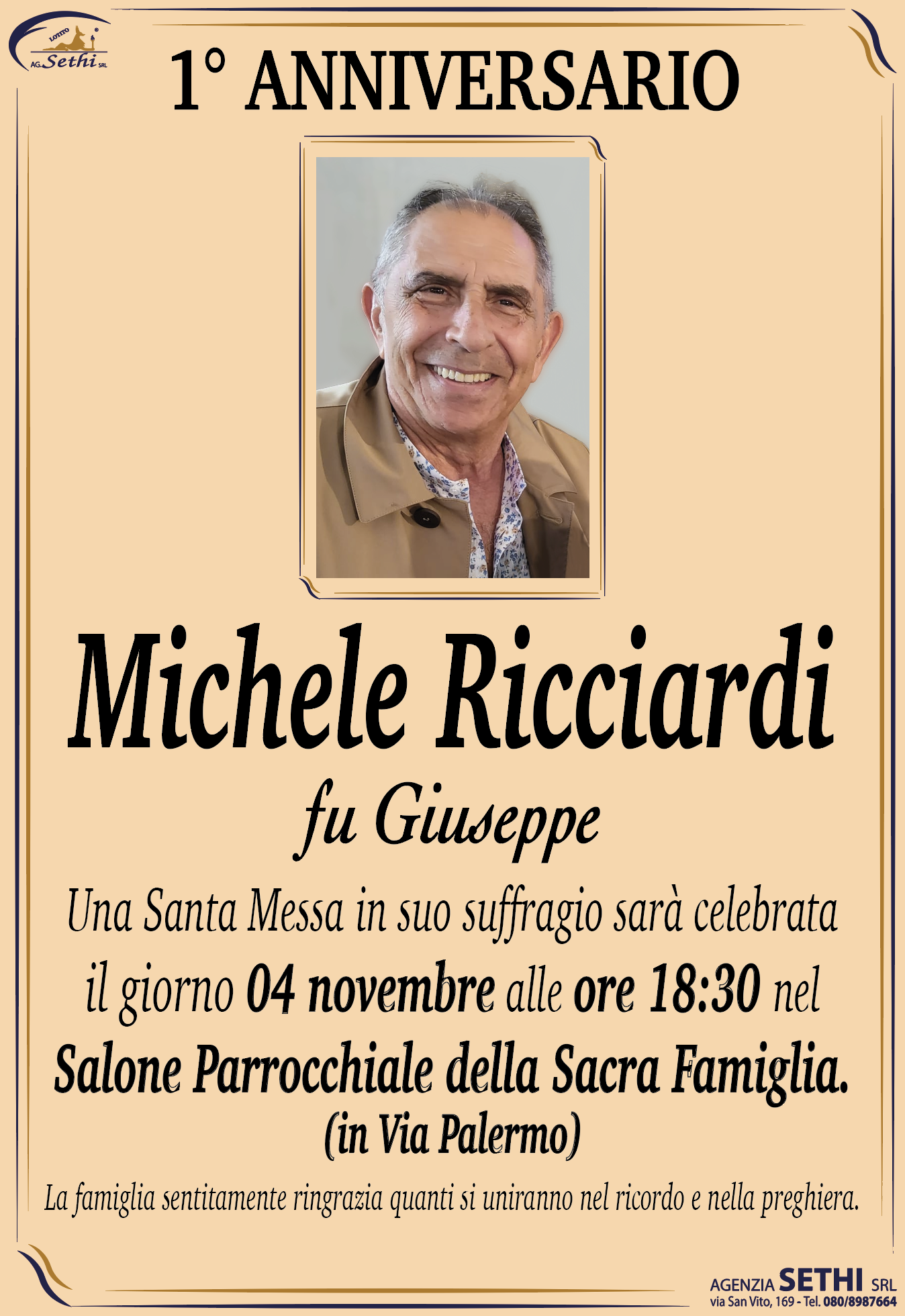 1° anniversario Michele Ricciardi fu Giuseppe (Imprenditore)