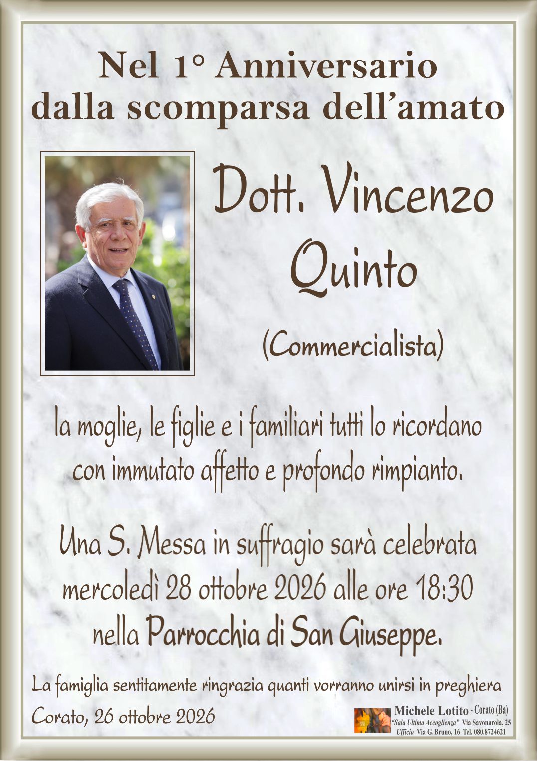1° anniversario Dott. VINCENZO QUINTO (Commercialista)