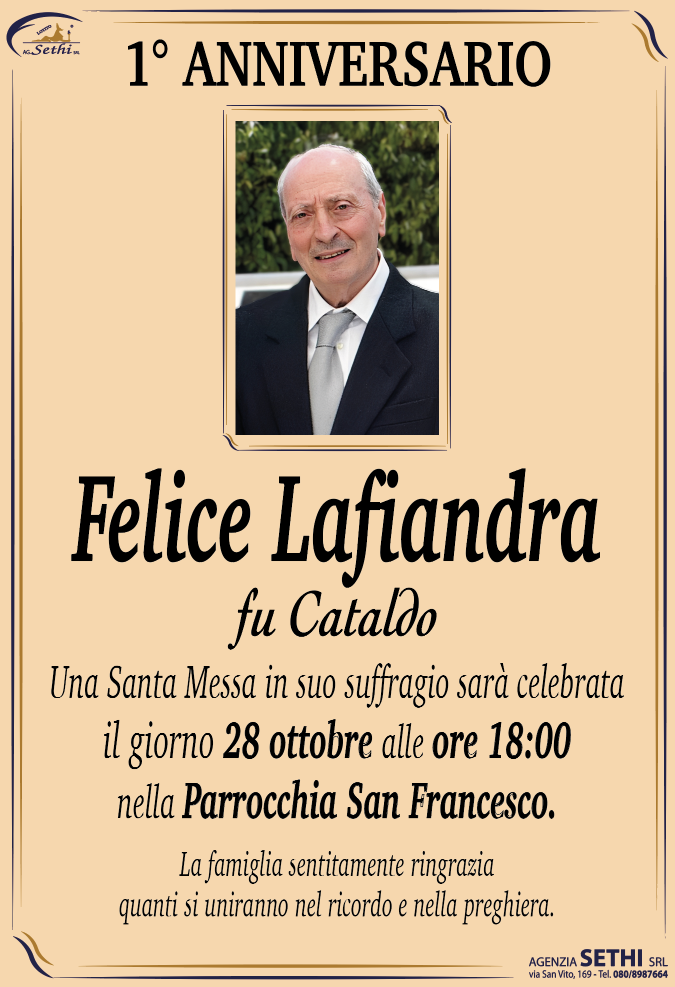 1° anniversario Felice Lafiandra fu Cataldo (Salumiere)