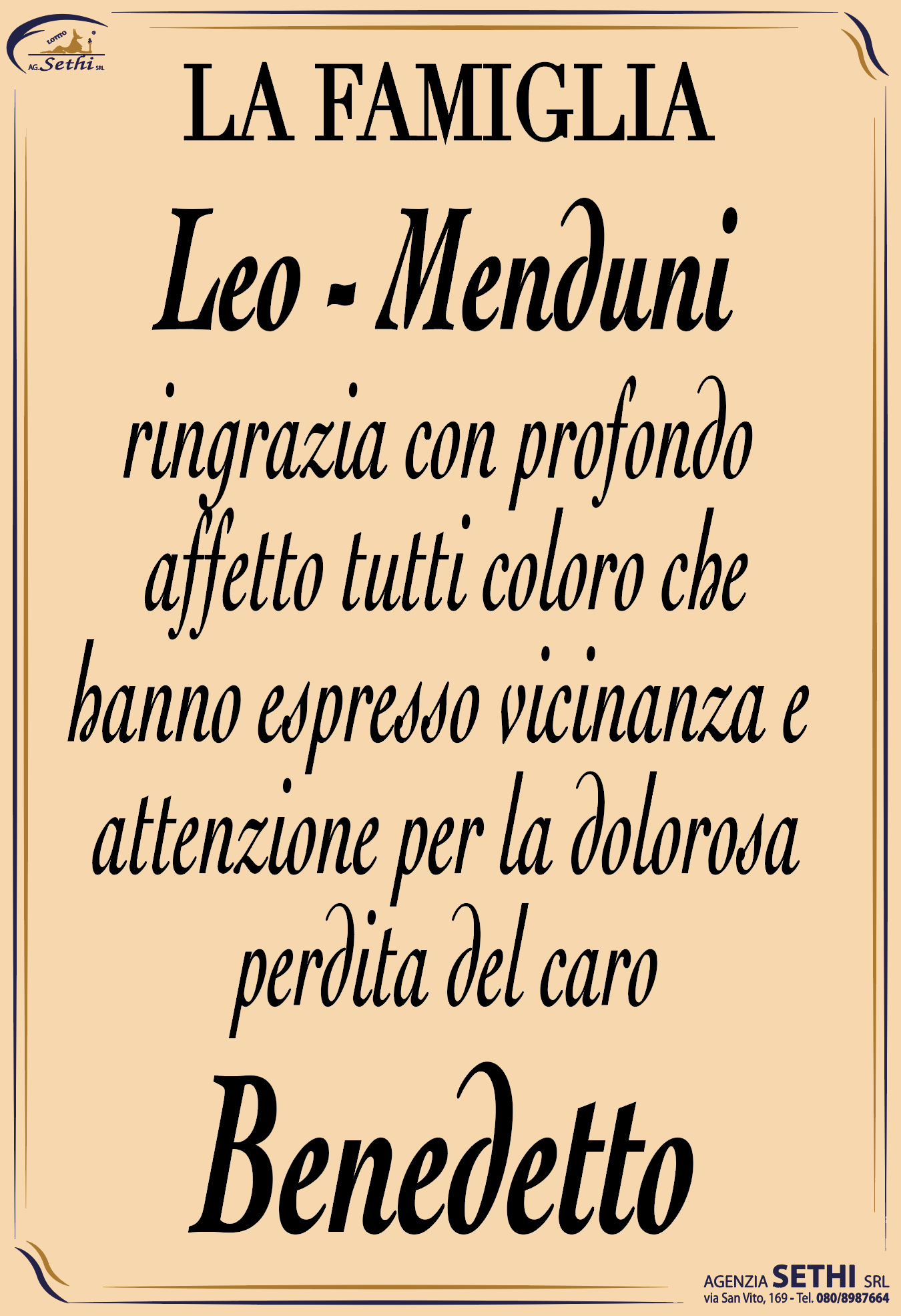 Ringraziamento Benedetto Leo