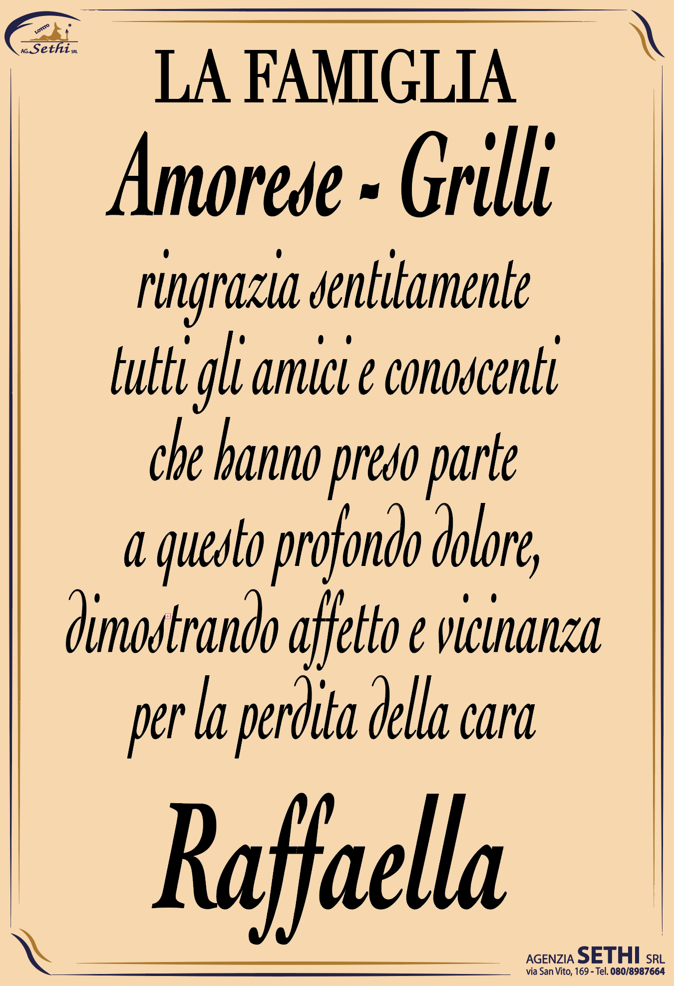 Ringraziamento Raffaella Grilli in Amorese