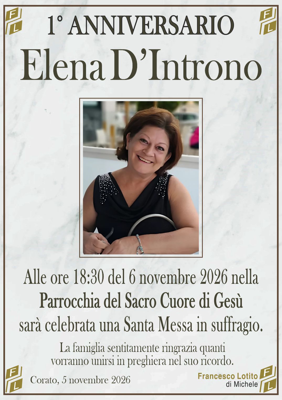 1° anniversario Elena D’INTRONO