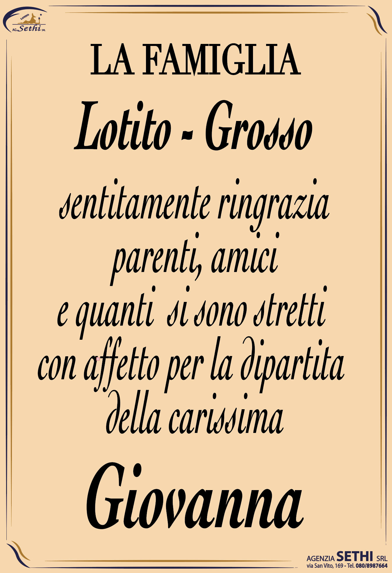 Ringraziamento Giovanna Lotito ved. Grosso
