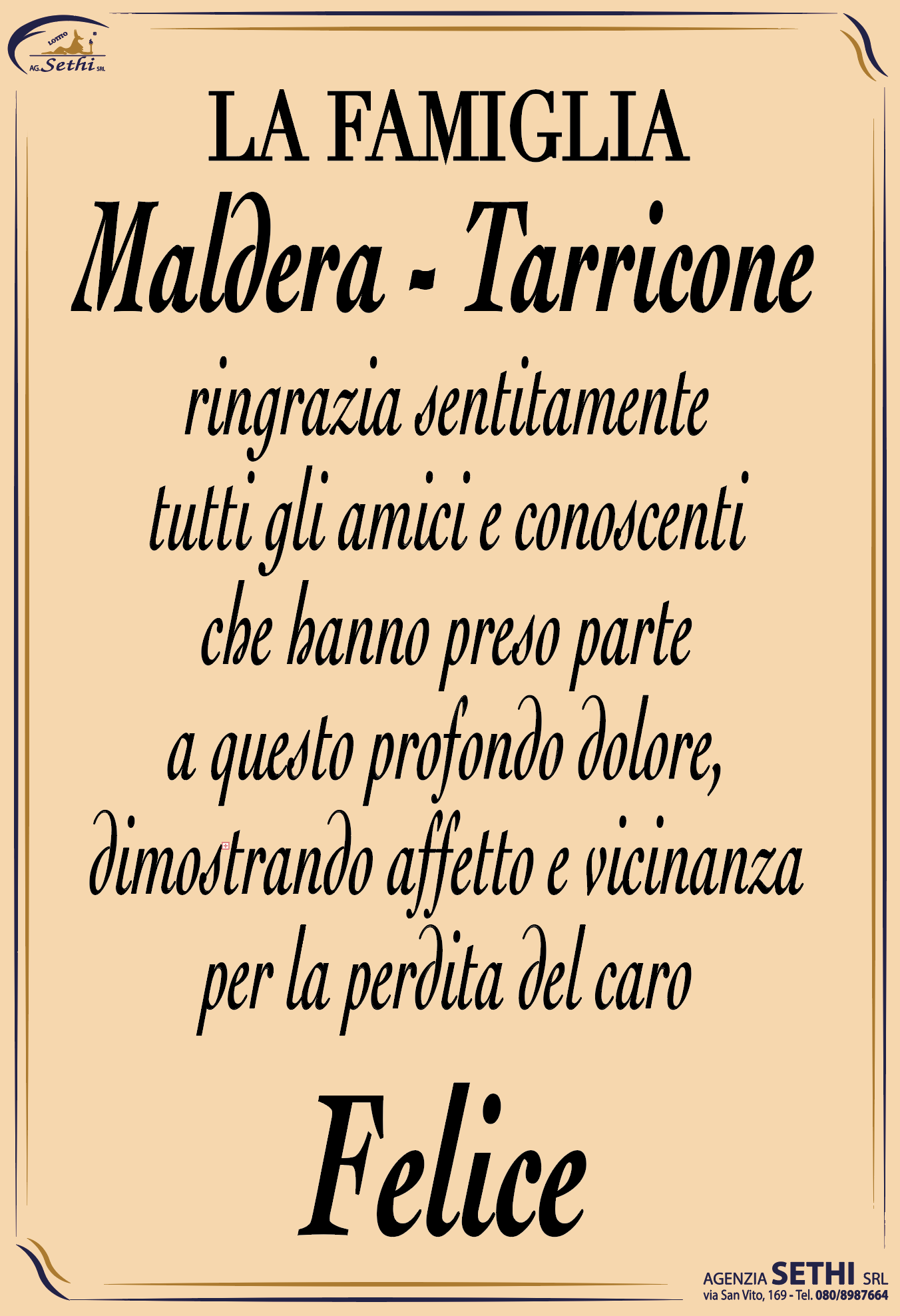 Ringraziamento Felice Maldera