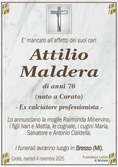 Lo annunciano la moglie Raimonda Minervino,
i figli Ivan e Mattia, le cognate, i cugini Maria,
Salvatore e Antonio Cialdella.